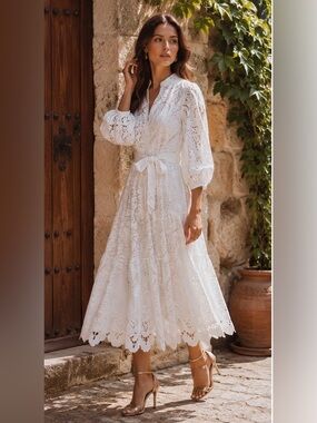 Badgley Mischka Broderie Anglaise White Dress Wedding Feminine Romantic Bridal